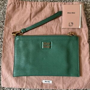 Miu Miu Green Leather Wristlet Clutch with Gold Hardware; EUC; Accepting Offers!